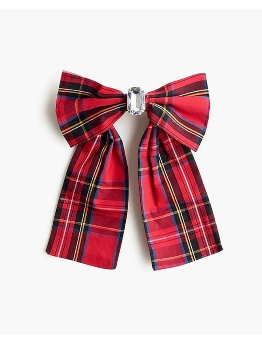 J. Crew Women’s/Girls Oversized Plaid Crystal Bow Barrette, red/black